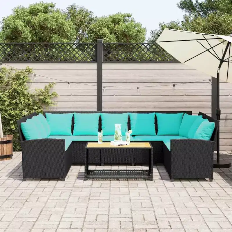 vidaXL Patio Sofa with Cushions Poly Rattan