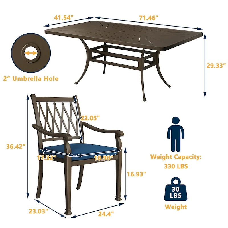 9-Piece Cast Aluminum Patio Dining Set with Cushions