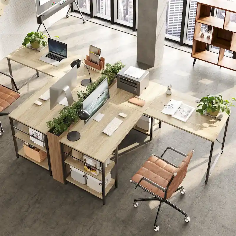 95.2 Inch L Shaped Desk with Shelves Home Office Computer Desk
