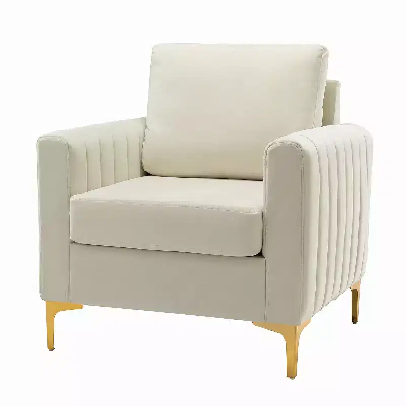 Iapygia Contemporary Tufted Wooden Upholstered Club Chair with Metal Legs for Bedroom and Living Room Club Chair| ART OF LIVING DESIGNS
