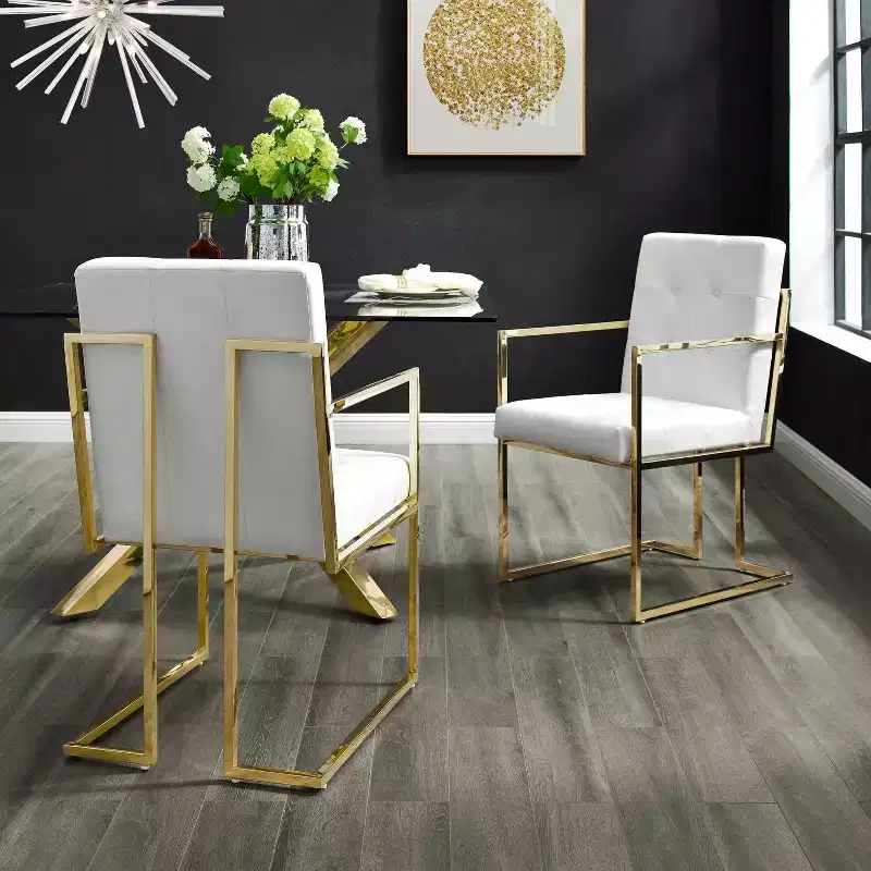 Inspired Home Vanderbilt Button Tufted Dining Chair with Stainless Steel Frame (Set of 2)