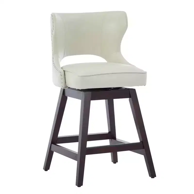 Swivel Nailhead Counter Bar Stools Set of 2 Upholstered 360° Solid Wood Legs 26