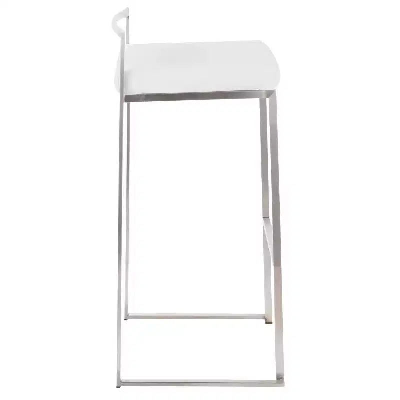 LumiSource Set of 3 Fuji Stacker Barstools Stainless Steel/White Velvet