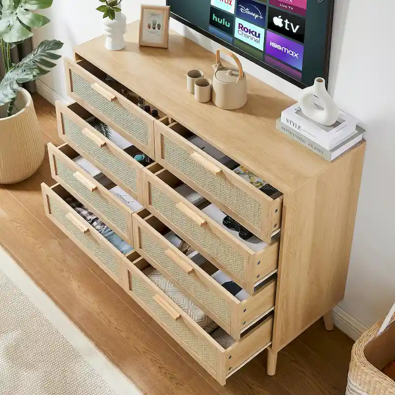 Bedroom Dresser with Rattan Fronts