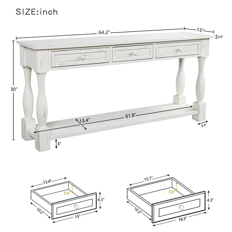 Nestfair 64 in. W Console Table with Drawers and Shelf