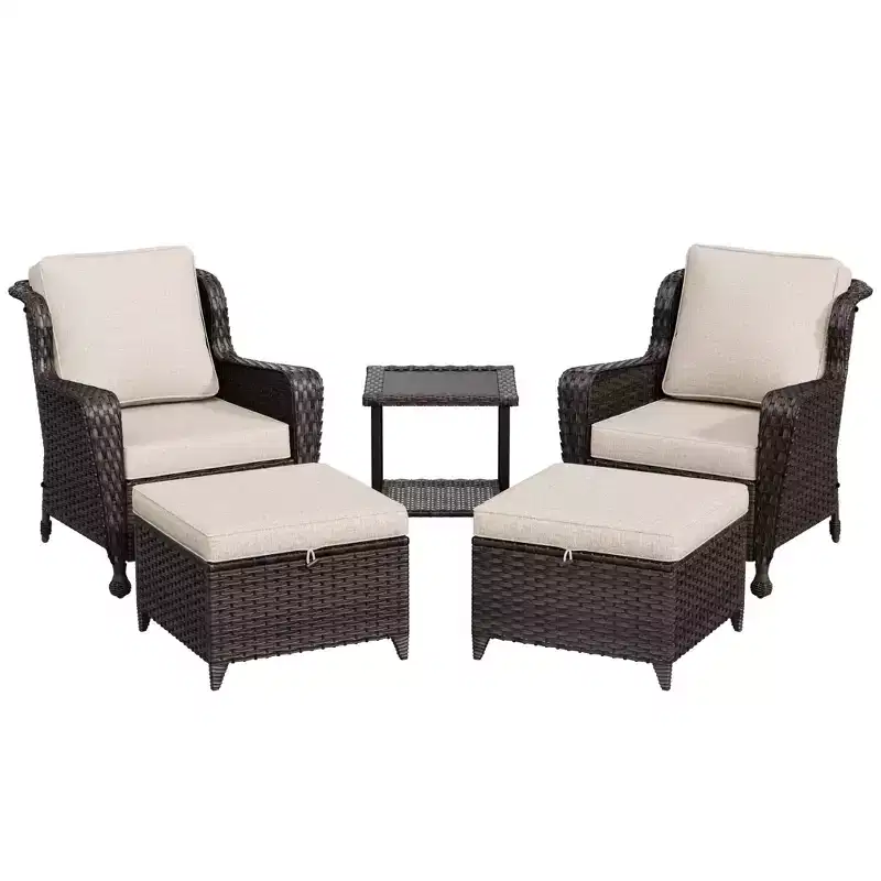 UPTIOT 5-piece Patio Rattan Conversation Set With Side Table