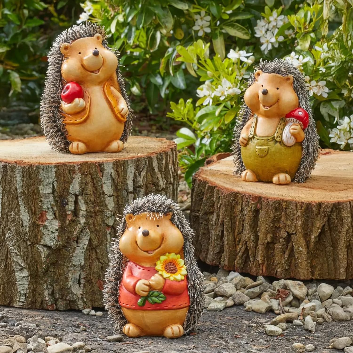 Set of 3 Baby Hedgehog Garden Ornaments Waterproof Resin Animal Figures