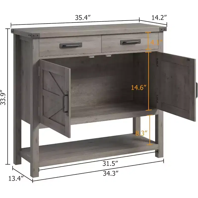 Farmhouse Entryway Table With 2-Door Cabinet & 2 Drawers, Wood Console Table With Storage, Coffee Bar Cabinet, Buffet Sideboard for Home