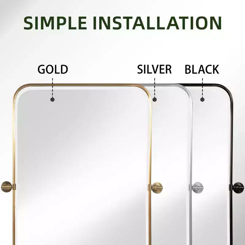 PexFix 36 x 24 Iron Rectangle Gold Pivot Wall Mirror Tilting Bathroom Vanity Mirror Metal Framed Adjustable Two-way mirror for Bedroom Living Room