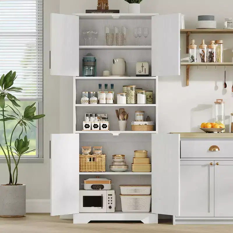 67 Tall Freestanding Kitchen Pantry Cabinets Storage Cabinet, Bathroom Cabinet with 4 Doors and Adjustable Shelves