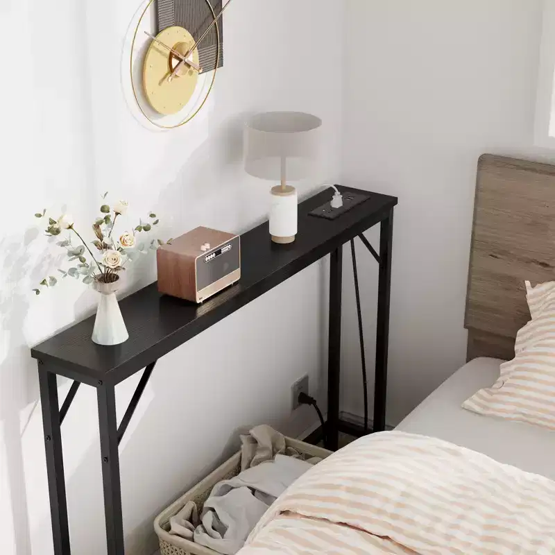 Narrow Console Table, Behind Couch Table for Living Room, Slim Sofa Table with Metal & MDF, Industrial Hallway Table for Entryway, Foyer