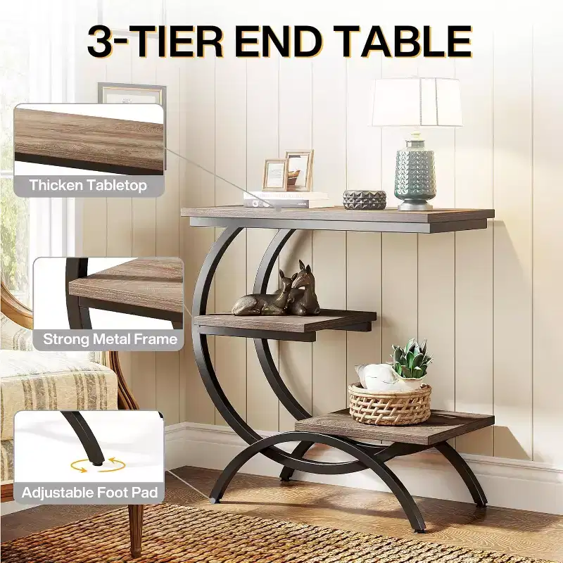 Tribesigns Industrial 3-Tier C-Shaped Accent Table