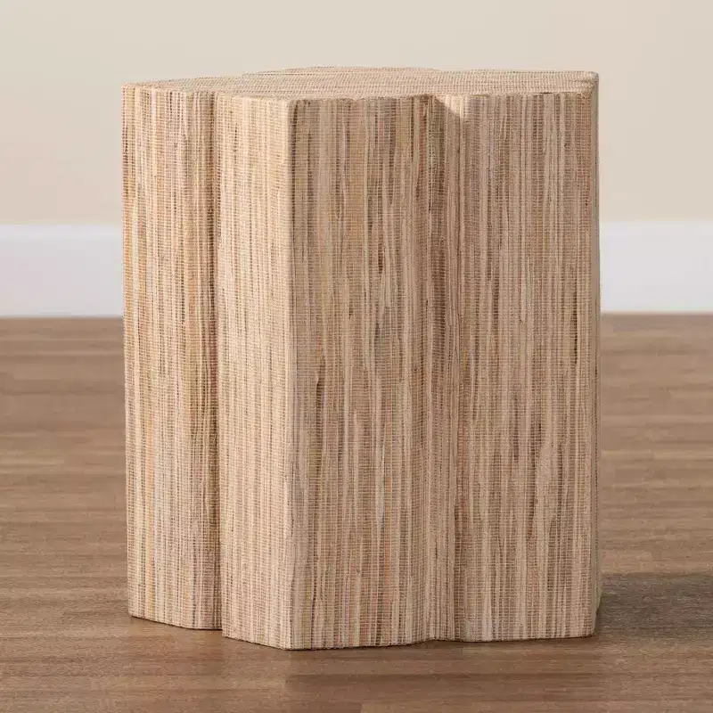 Woven Grasscloth End Table, Natural Finish, Boho Side Table for Living Room & Bedroom
