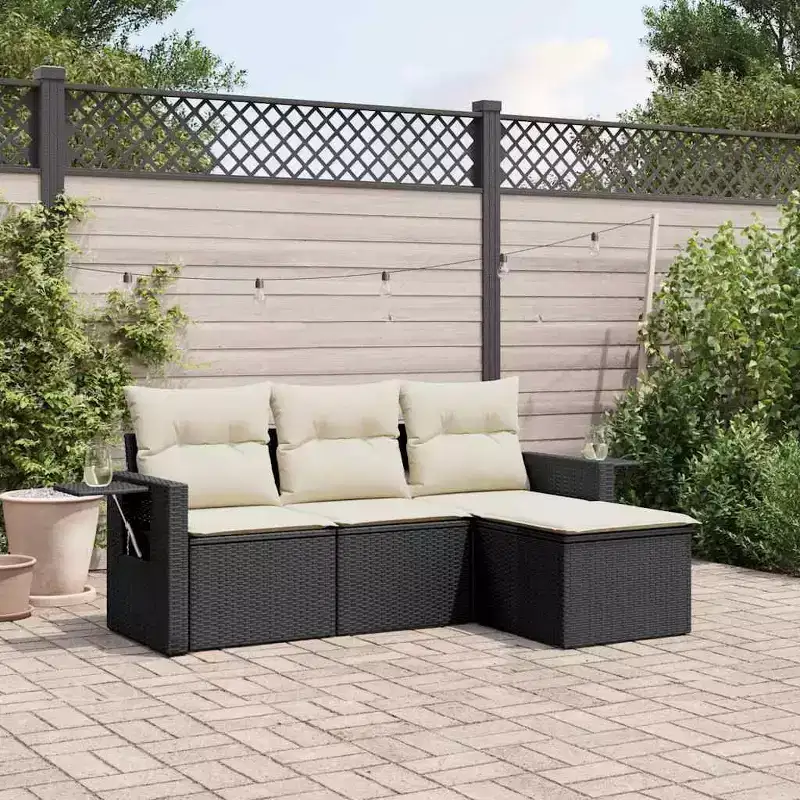 vidaXL Garden Sofa Set Black PE Rattan, Powder-Coated Steel 4 Piece Set