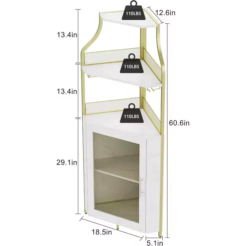Corner Bar Cabinet, Industrial Wine Cabinet with Adjustable Shelf, 5-Tiers Liquor Cabinet Bar Cabinet for Home, Corner Display Cabinet