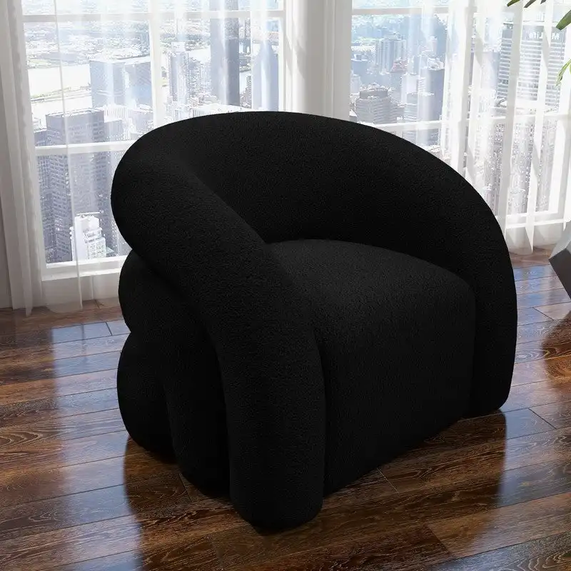 Modern Glam 360 Degree Swivel Teddy Upholstered Accent Armchair with Tufted Back