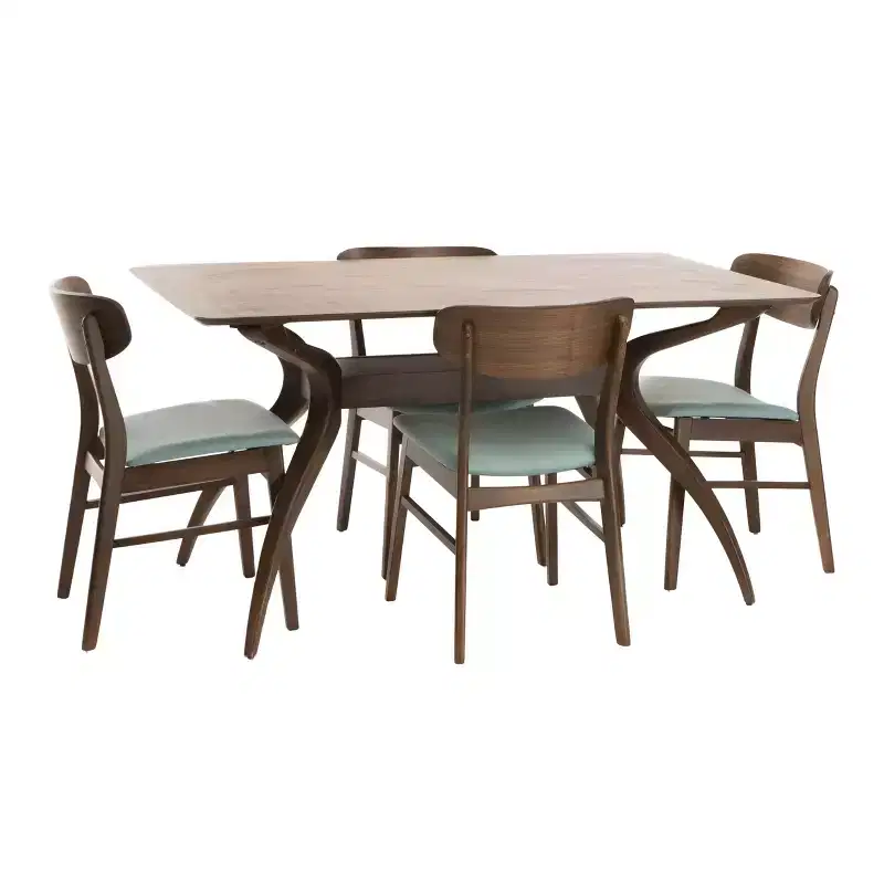Christopher Knight Home Fausett Mid Century Modern Fabric Upholstered Wood 5 Piece Dining Set
