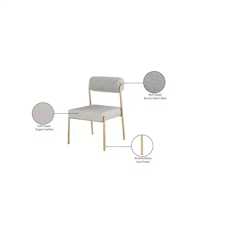 Taupe Dining Chair Set, Vegan Leather Seat & Boucle Back, Set of 2