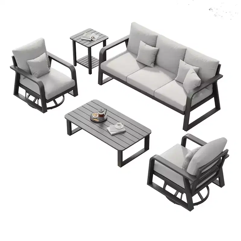 GDFStudio Baldwin Modern 5-Piece Aluminium Patio Sofa Set with 2 Coffee Table and 2 Swivel Chairs