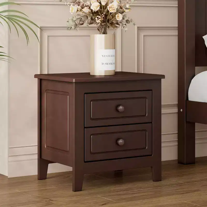 Mid Century Nightstand with 2 Storage Drawers, Retro Walnut Bedside End Table for Bedroom, Living Room, Office, Easy Assembly