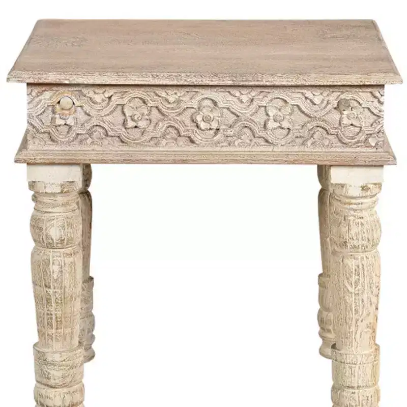 HomeRoots 24 Natural Distressed Solid Wood Square End Table