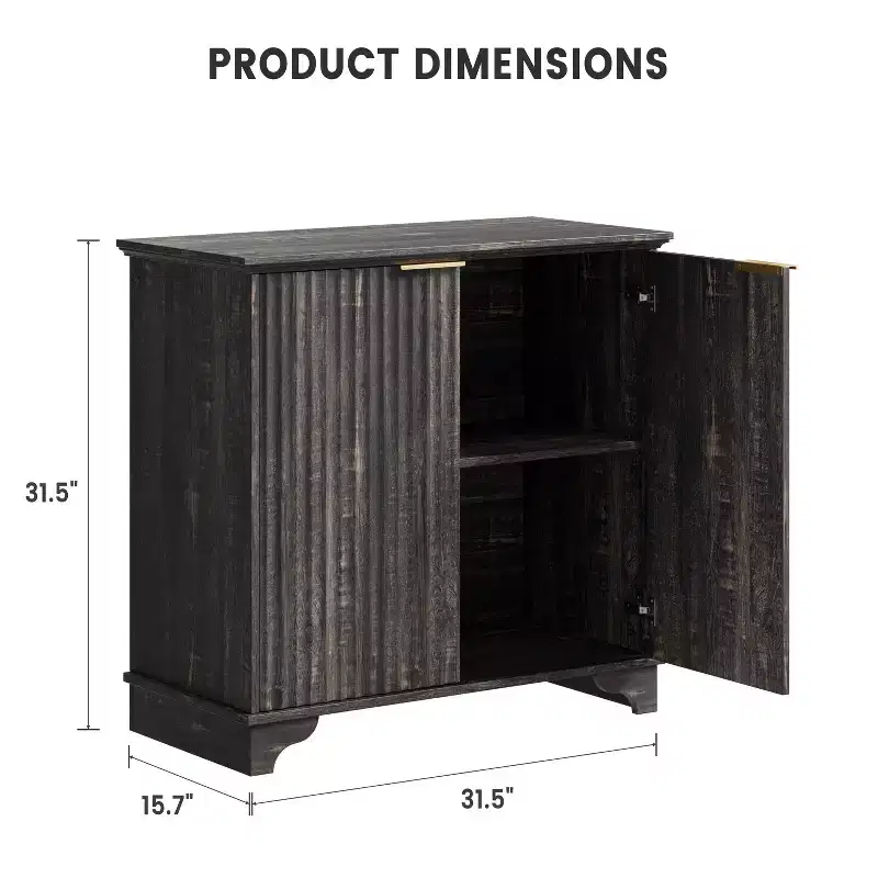 Farmhouse Coffee Bar Cabinet with Fluted Doors and Adjustable Shelves, for Dining Room and Living Room