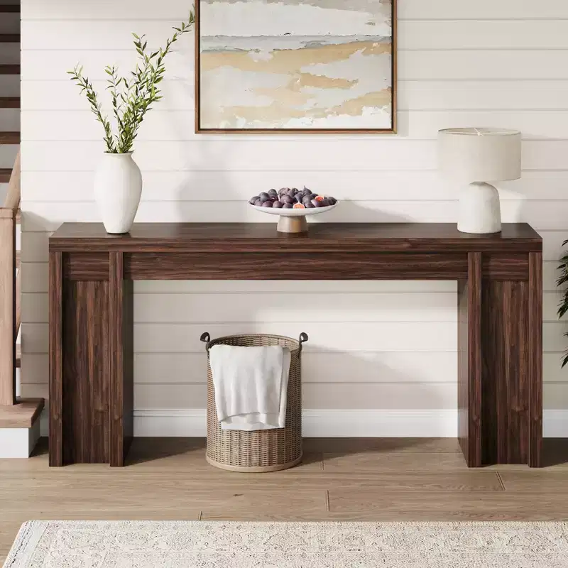 70.9-Inch Entryway Table, Wooden Farmhouse Console Table, Thick Sofa Table Behind Couch Table, Long Console Tables for Entryway Living Room, Walnut