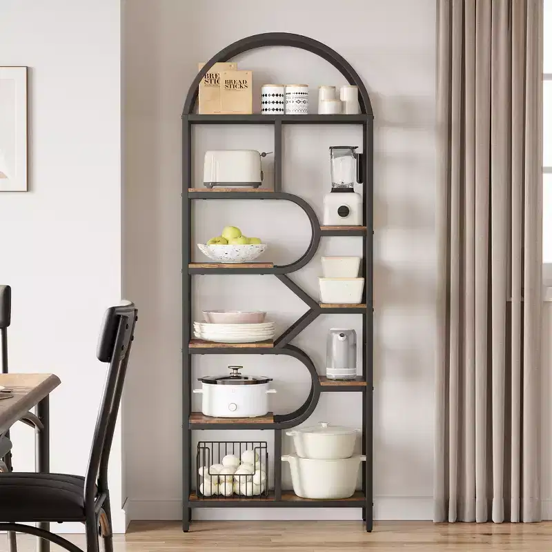 6-Tier Arched Bookshelf, 82 Tall Metal Frame Book Rack, Bookcase Display Racks with Open Storage Shelf for Bedroom, Living Room, Home Office