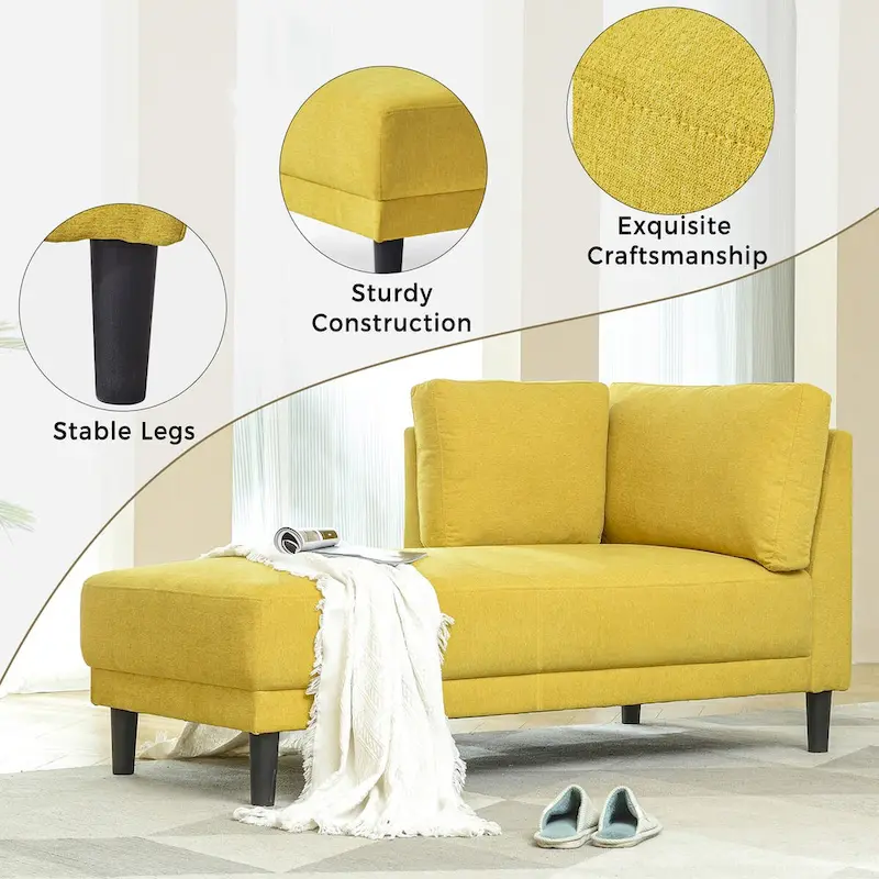 Mid-Century Modern Upholstered Chaise Lounge Sofa