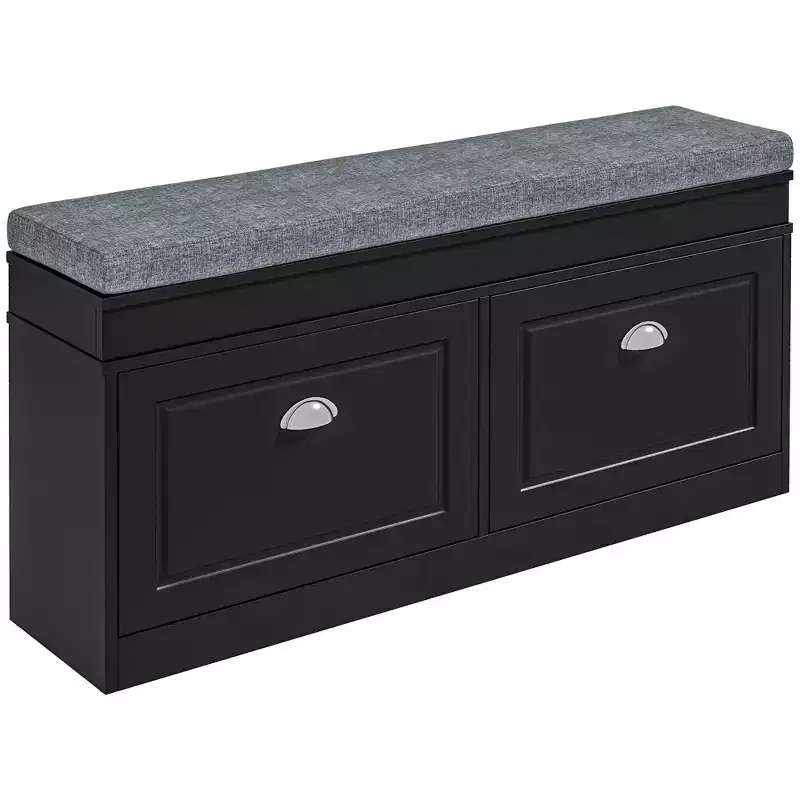Modern Shoe Rack Bench for Entryway - Storage Organizer with Cushion, 2 Drawers & Adjustable Shelf