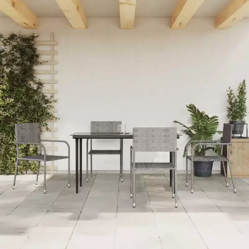 vidaXL Garden Dining Set Grey and Black Poly Rattan, Steel, Tempered Glass - 55.1 Table Length 4 Items