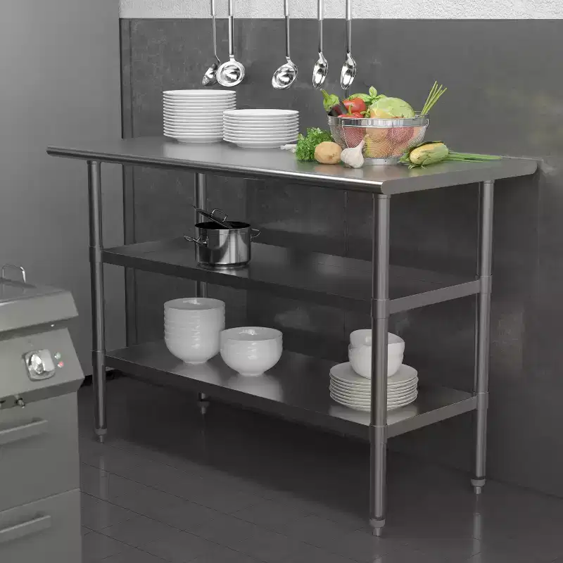 NSF Certified Stainless Steel 18 Gauge Work Table with 2 Undershelves