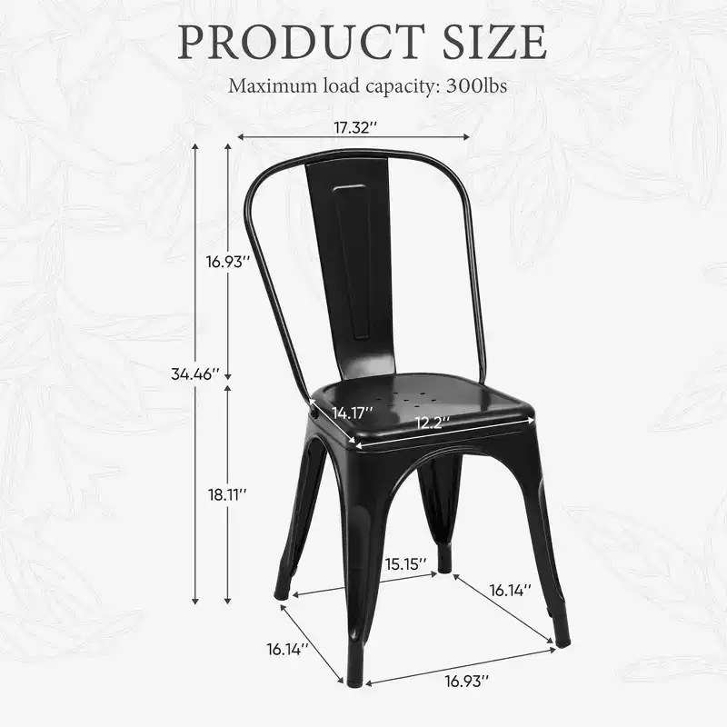 JIONJOY Modern Metal Stackable Dining Chairs, 18 Set of 4, 250lbs Capacity, for Kitchen/Dining Room
