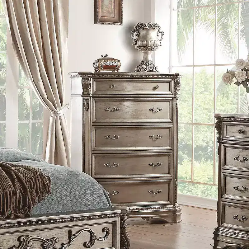42 Northville Chest Antique Silver - Acme Furniture: 5-Drawer Wood Storage, Metal Glides, No Assembly Required