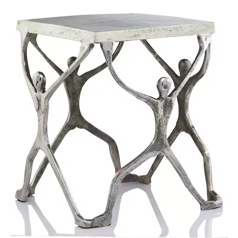 HomeRoots 18 Silver And Antiqued White Aluminum Square End Table