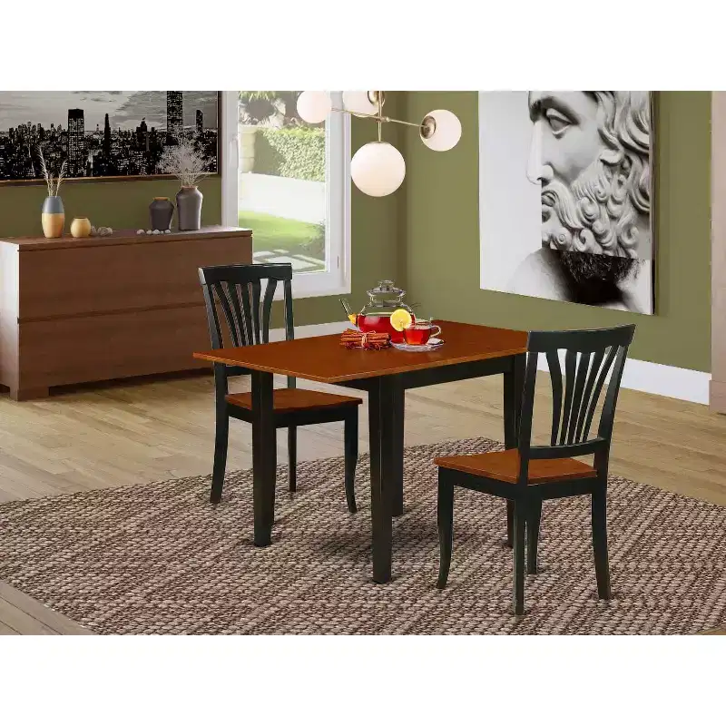 HomeStock 3-Piece Black and Cherry Finish Solid Wood Top Dining Table Set