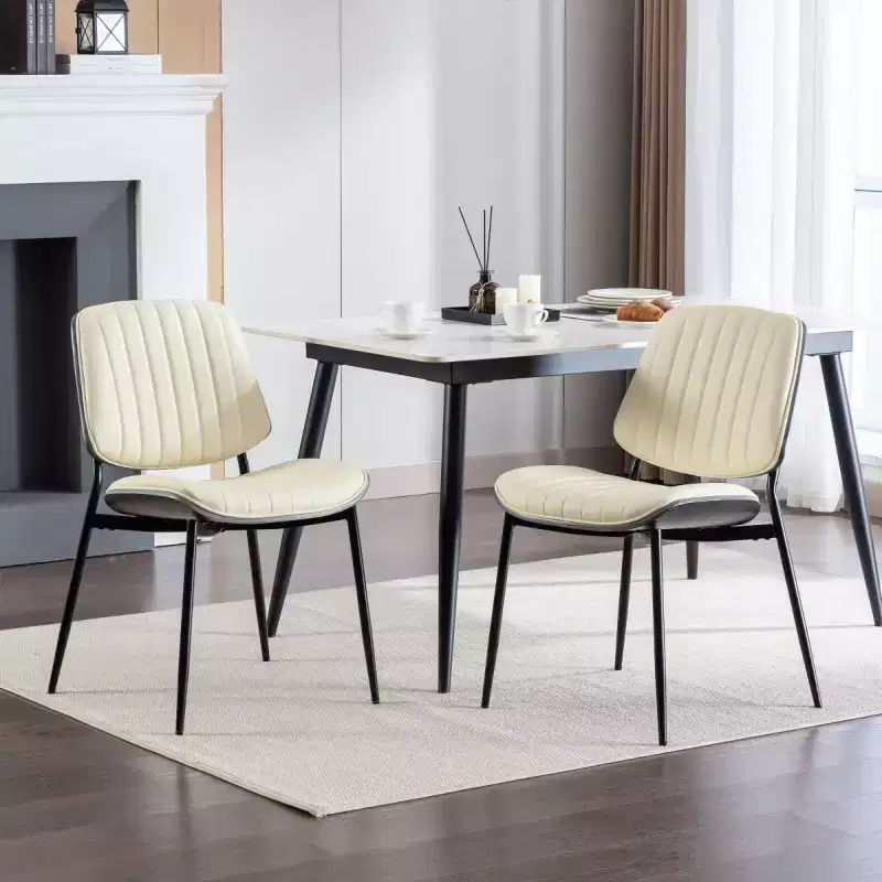 Mid-Century Modern Faux Leather Upholstered Dining Chair with Curved Backrest, Armless Chair for Dining Room or Kitchen