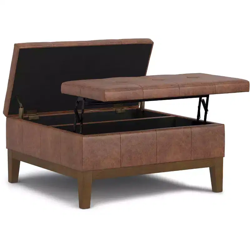 Lancaster 36 inch Wide Contemporary Square Storage Ottoman in Vegan Faux Leather