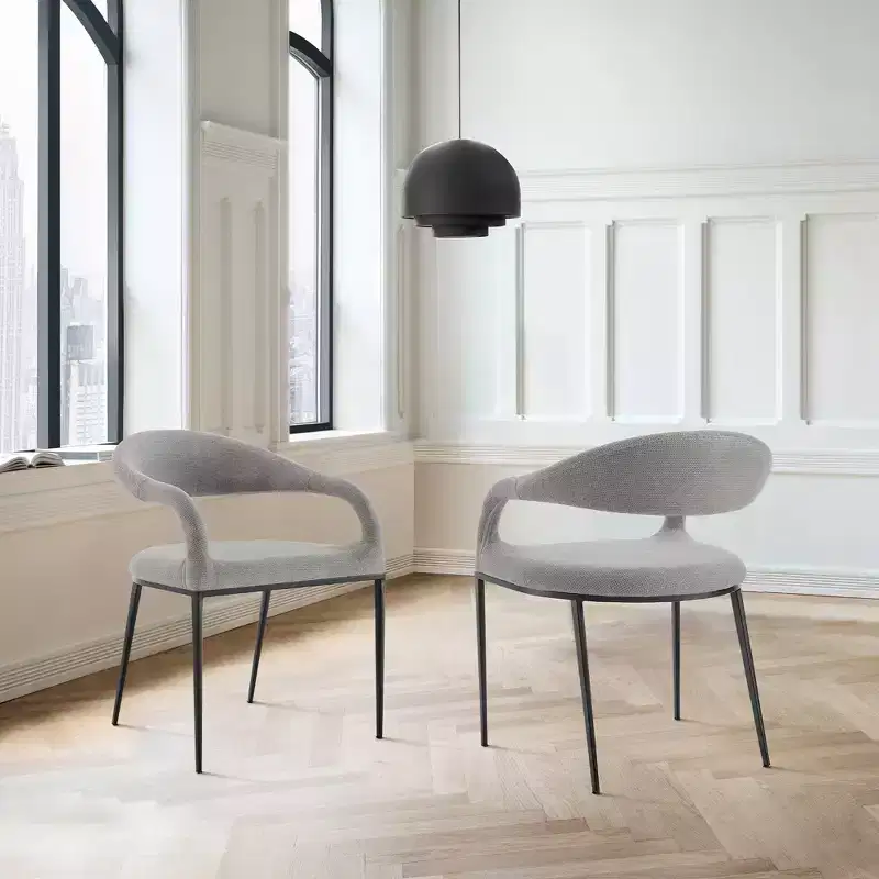 Set of 2 Upholstered Iron & Fabric Dining Chairs with Arms, 250LBS, Low Back