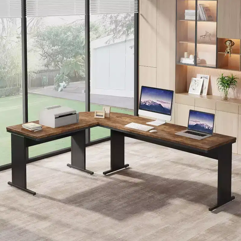 Lantine 83-Inch Large L Shaped Desk, Reversible Executive Office Desk, Modern Corner Computer Table Business Workstation for Home Office (Brown)