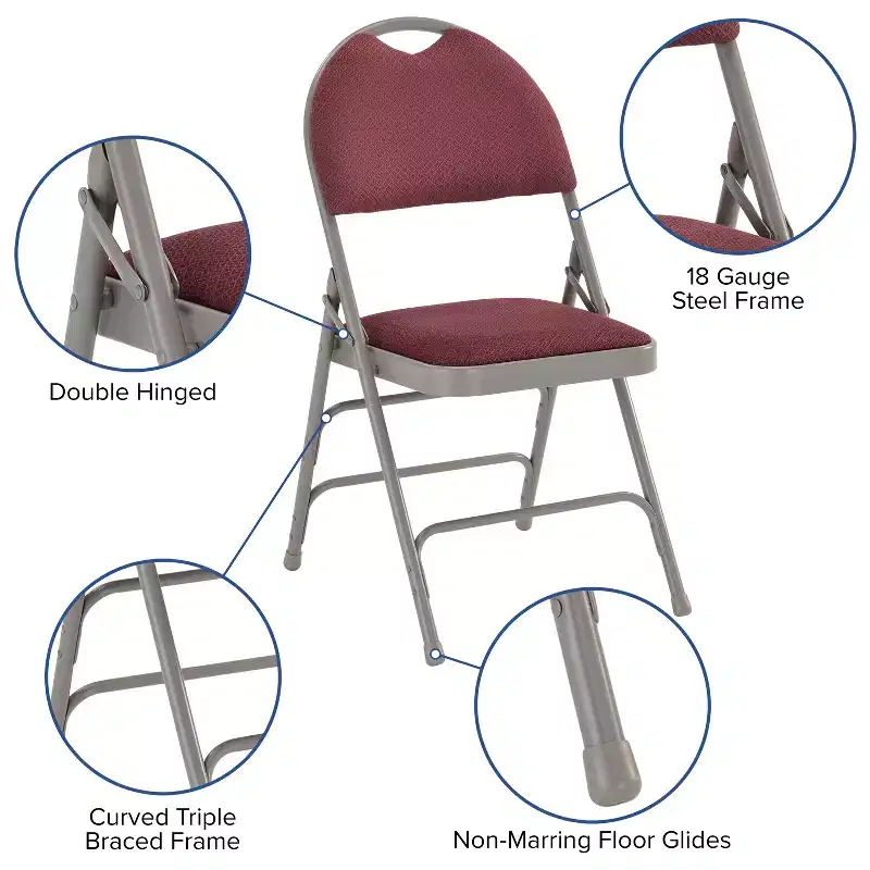 Extra Large Ultra-Premium Triple Braced Metal Folding Chair with Easy-Carry Handle