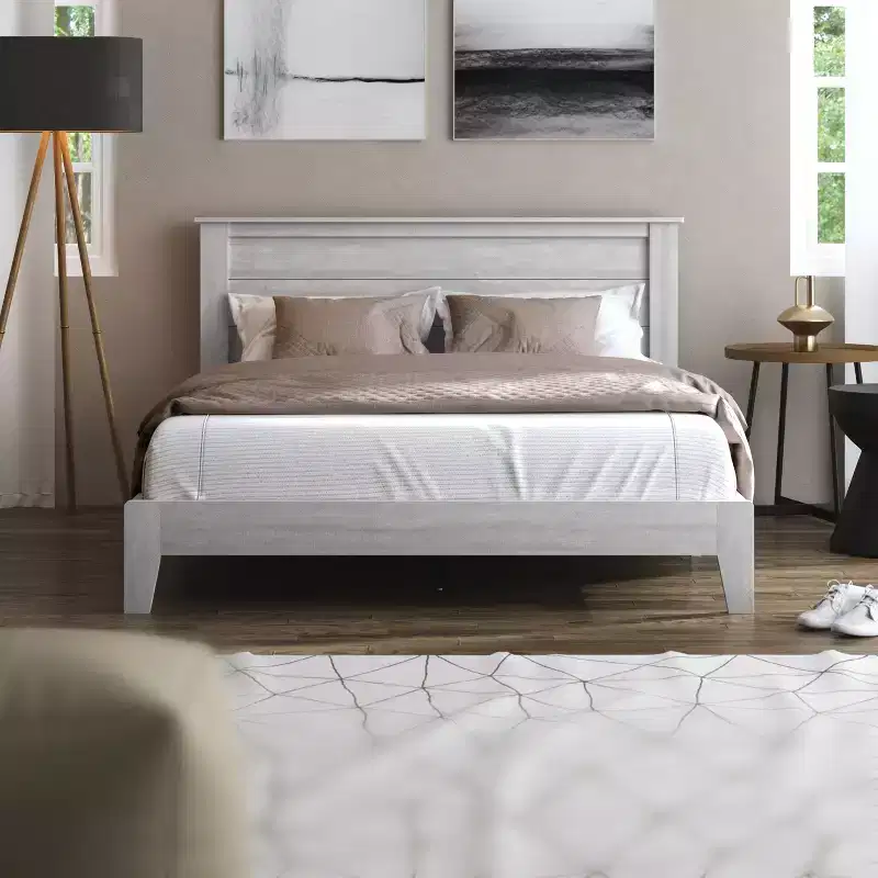 Queen Platform Bed with Headboard, Dusty Grey Oak