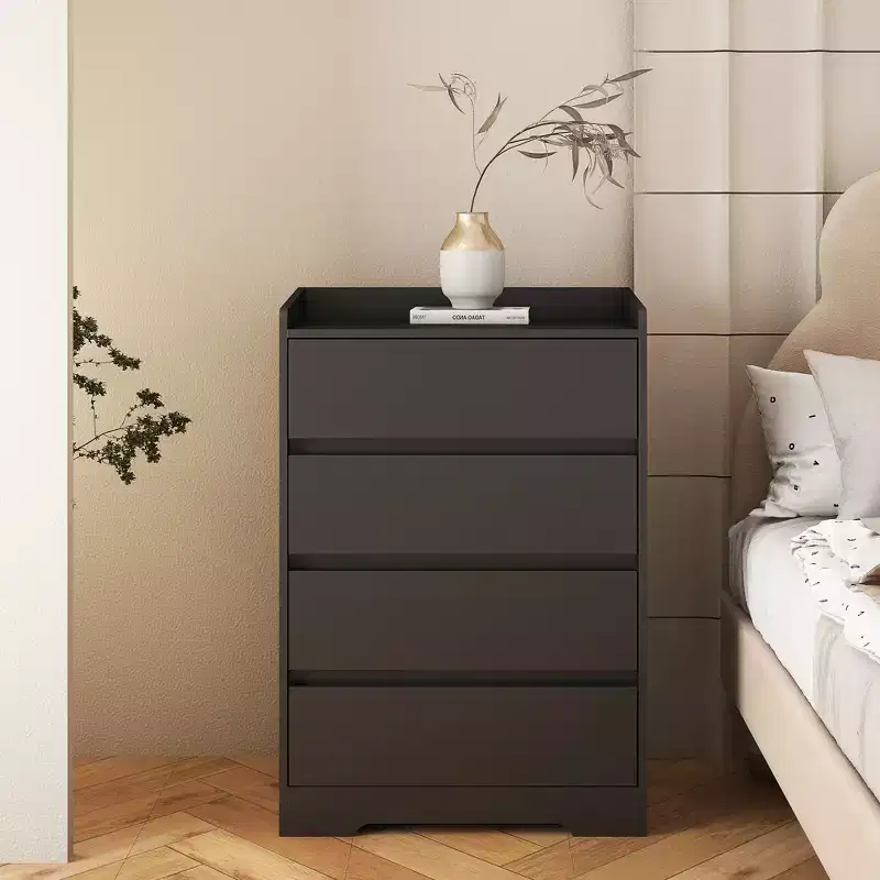 Modern Bedroom Dresser Nightstand with 4 Drawers Waterproof Wooden Storage Chest Cabinet for Living Room Hallway Entryway Easy Assembly