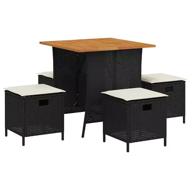 vidaXL 5 Piece Patio Dining Set with Cushions Black Poly Rattan