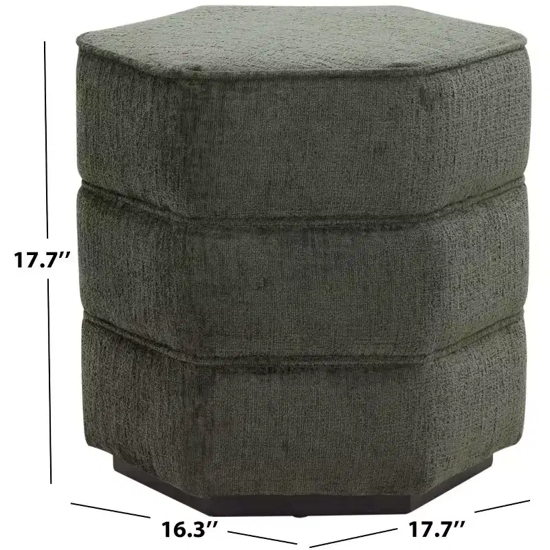 Rosaria Chenille Hexagon Ottoman — Wood Frame, Polyester, Polyurethane Foam