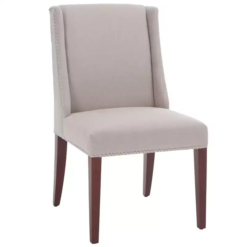 Taupe Linen Armless Dining Chair, High Back, Nailhead Trim – Set of 2