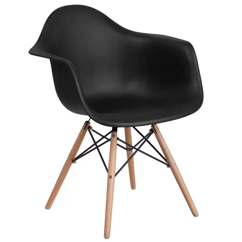 Flash Furniture Alonza Series Plastic Chair with Arms and Wooden Legs