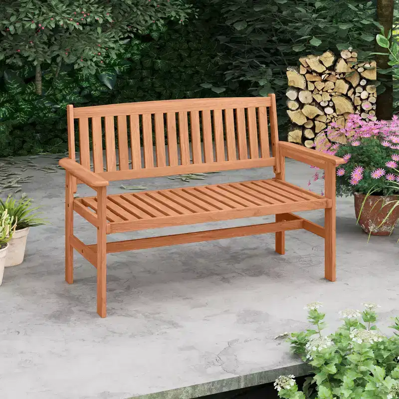 Costway 2-Person Patio Loveseat Garden Bench w/Slatted Backrest & Comfortable Armrests