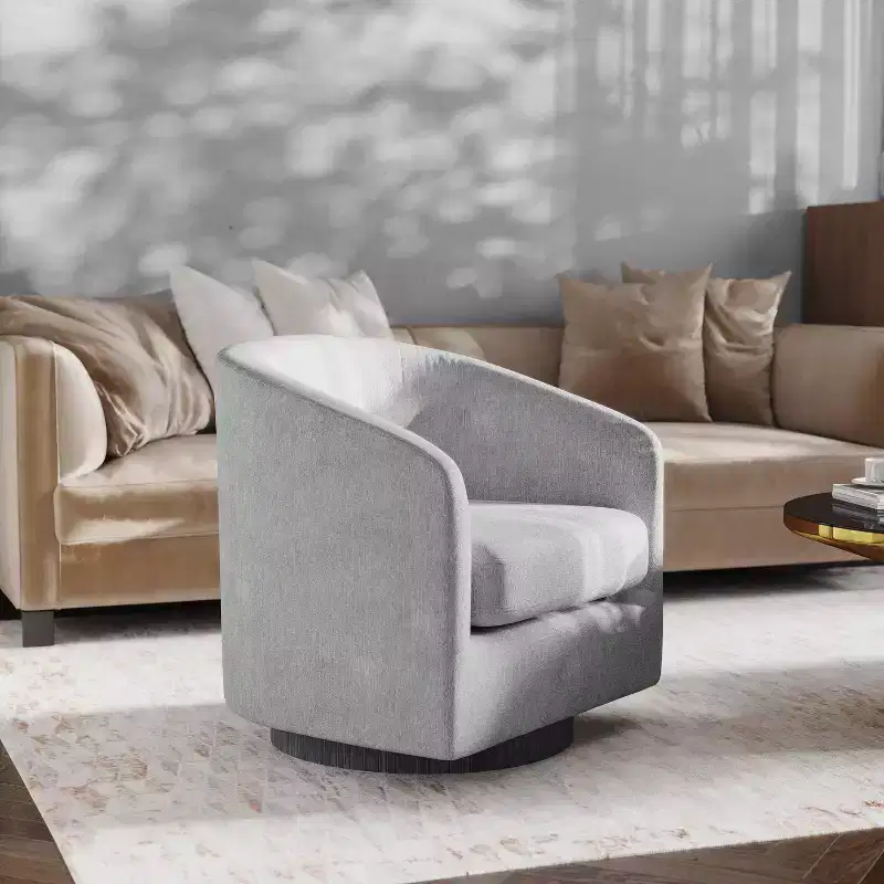 Upholstered Club Style Barrel Accent Chair with 360 Degree Swivel and Sloped Armrests