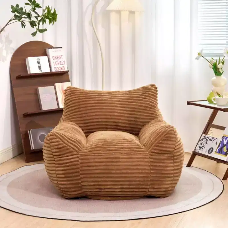 400LB Oversized Corduroy Bean Bag Chair with Armrests - High-Resilience Foam